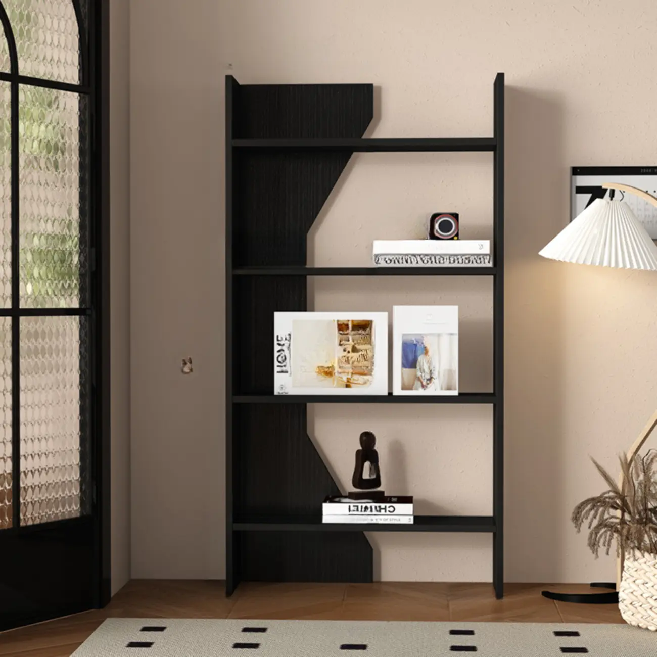 Simple Black Wood 5-Shelf Open Rectangle Bookcase Image - 5 | homeyfad