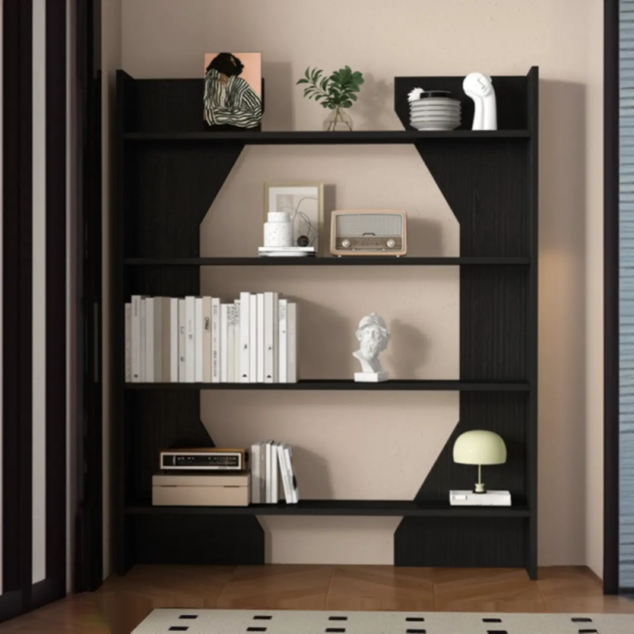 Simple Black Wood 5-Shelf Open Rectangle Bookcase Image - 1 | homeyfad