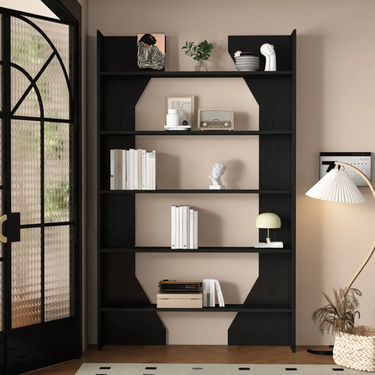 Simple Black Wood 5-Shelf Open Rectangle Bookcase Image - 6 | homeyfad