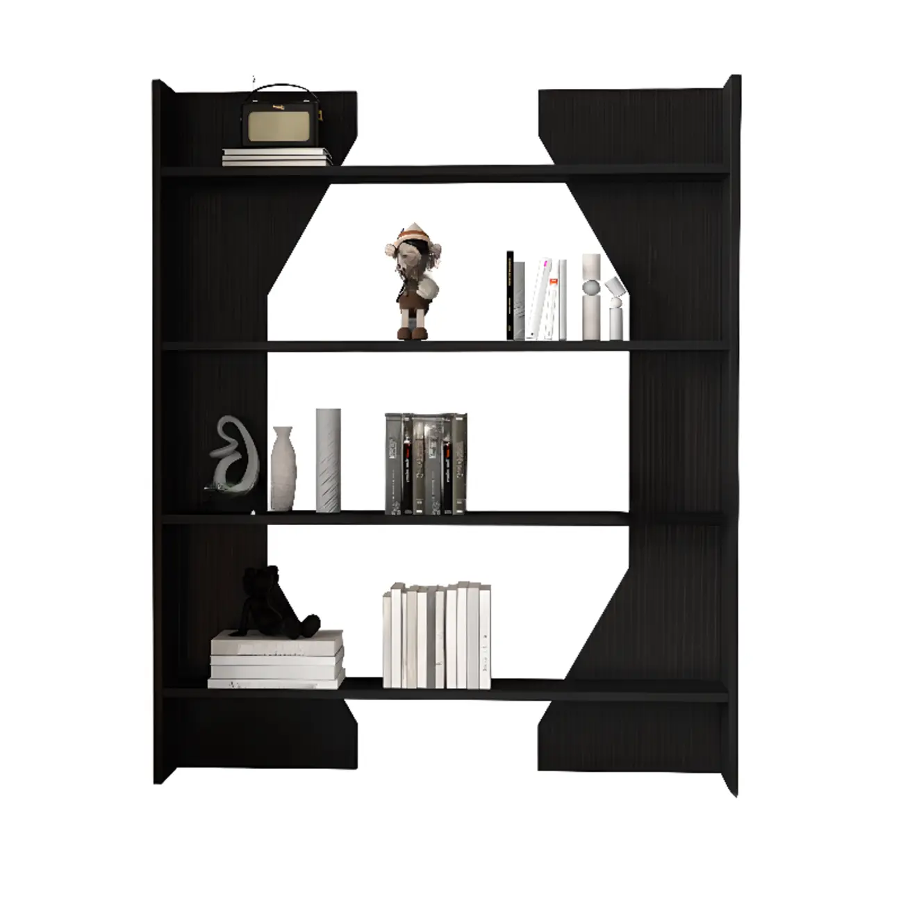 Simple Black Wood 5-Shelf Open Rectangle Bookcase Image - 8 | homeyfad