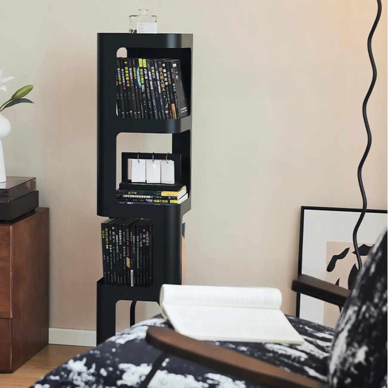 Spatial Art Decorative Black Metal Corner Bookcase Image - 5 | homeyfad