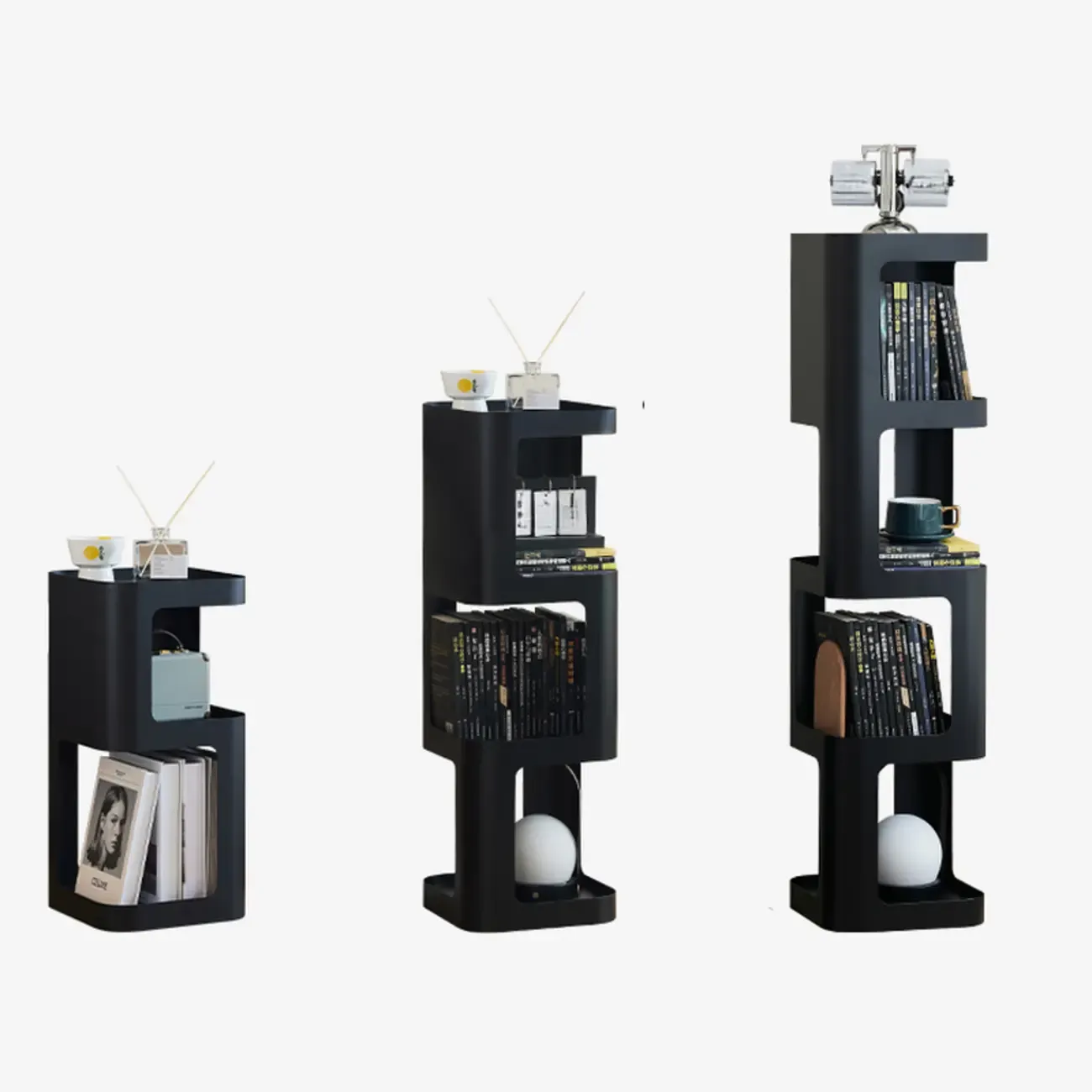 Spatial Art Decorative Black Metal Corner Bookcase Image - 10