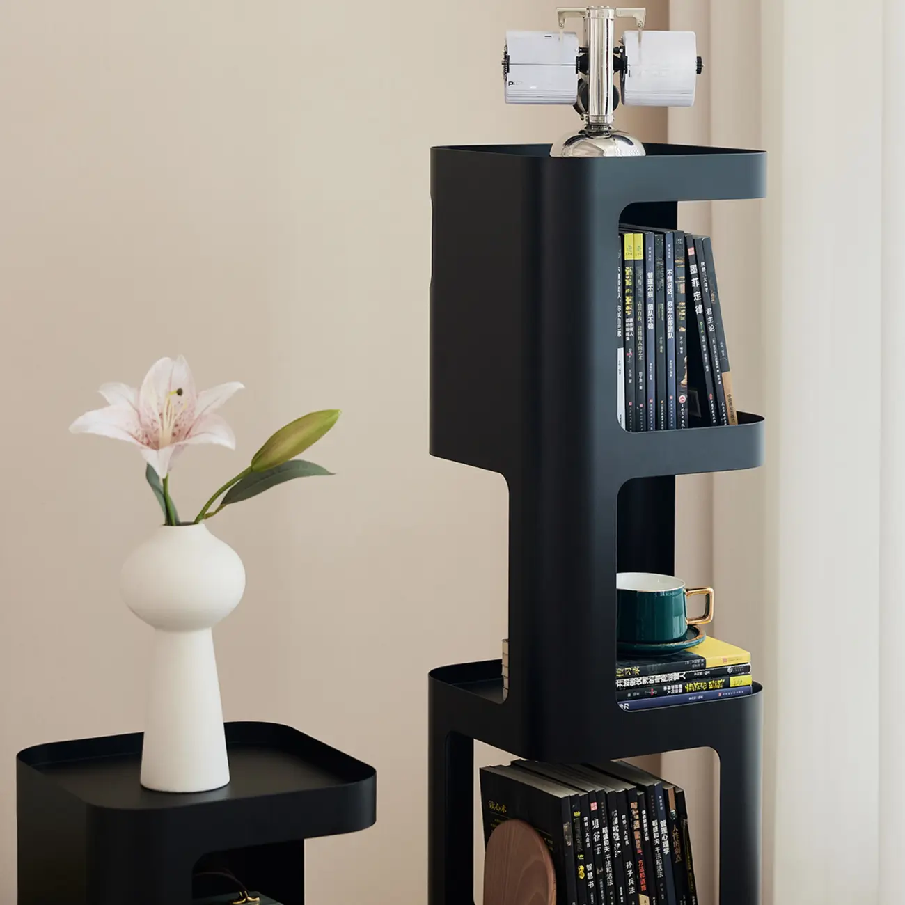 Spatial Art Decorative Black Metal Corner Bookcase Image - 14 | homeyfad