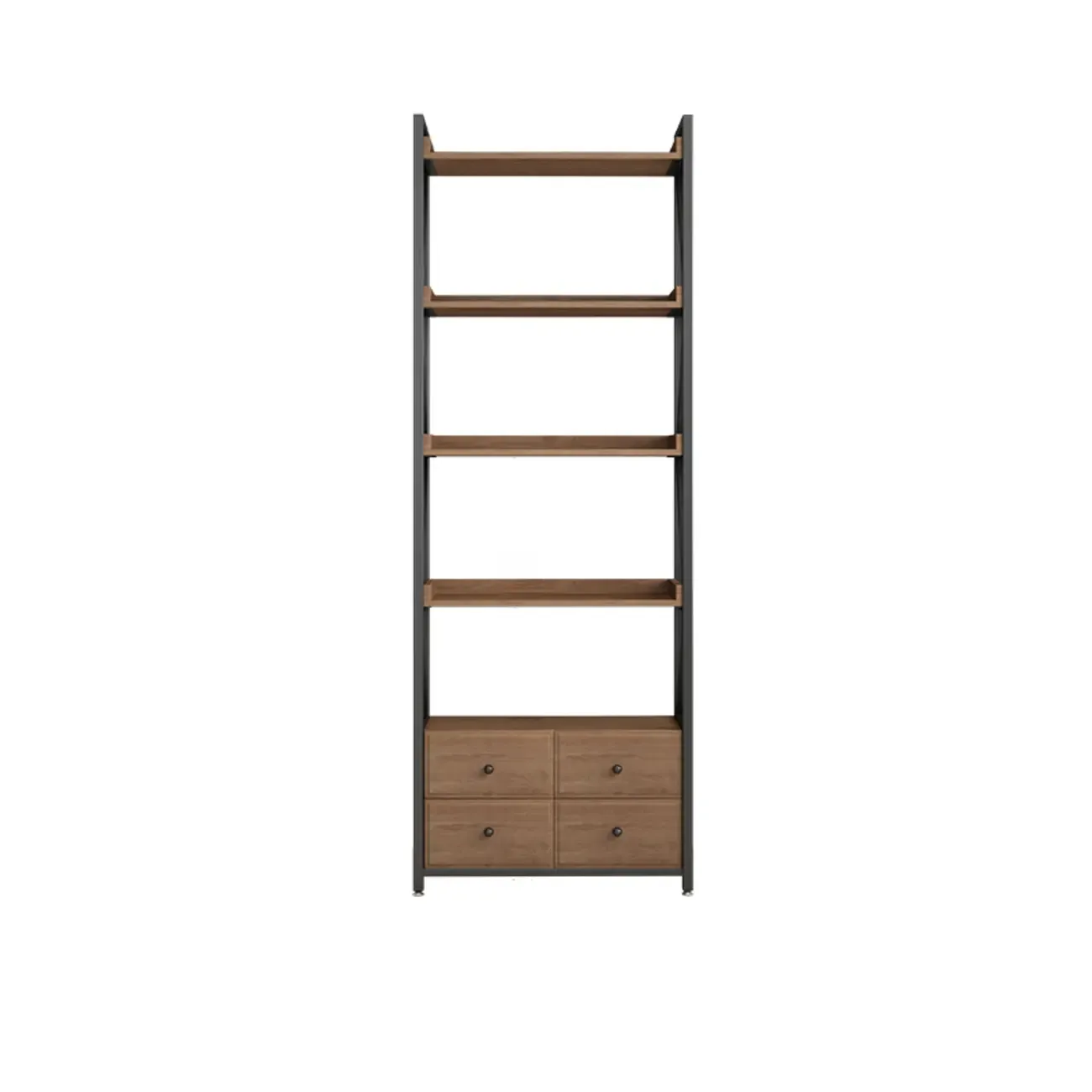 Rustic Brown Metal 6-shelf Open Bookcase with Cabinet Image - 5