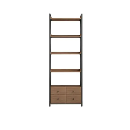 Rustic Brown Metal 6-shelf Open Bookcase with Cabinet Image - 5