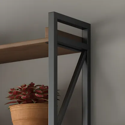 Rustic Brown Metal 6-shelf Open Bookcase with Cabinet Image - 7