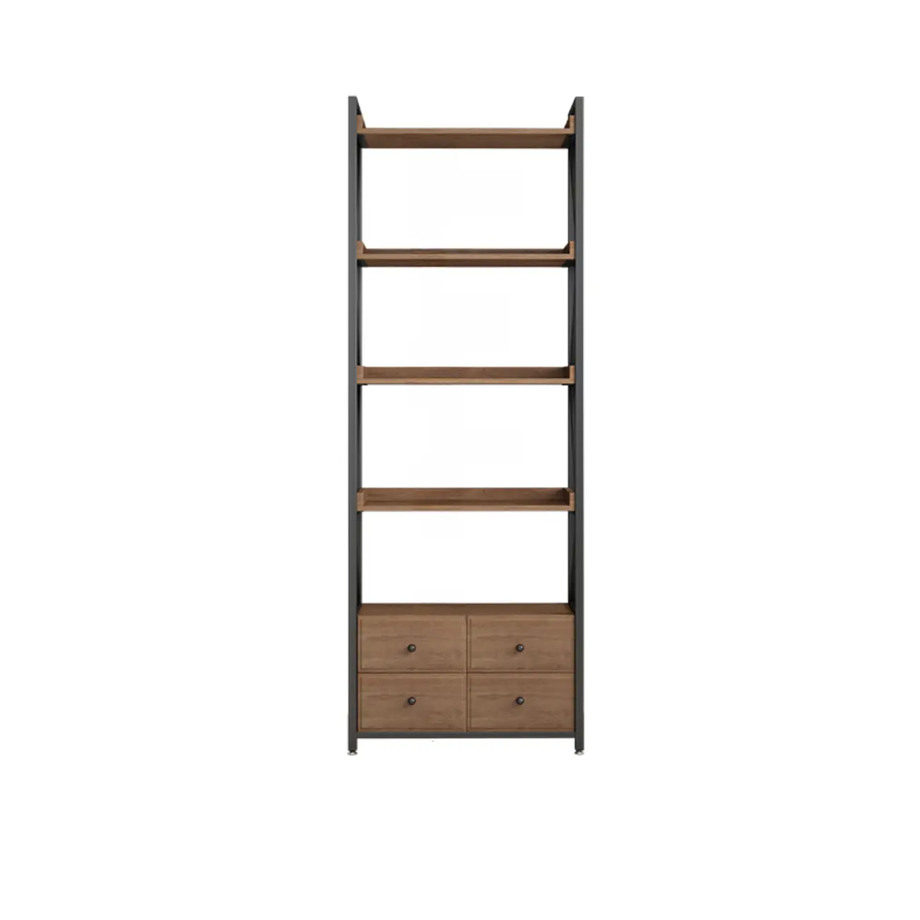 Rustic Brown Metal 6-shelf Open Bookcase with Cabinet Image - 8 | homeyfad