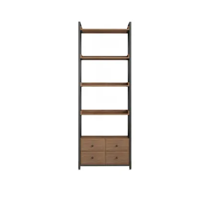 Rustic Brown Metal 6-shelf Open Bookcase with Cabinet Image - 8
