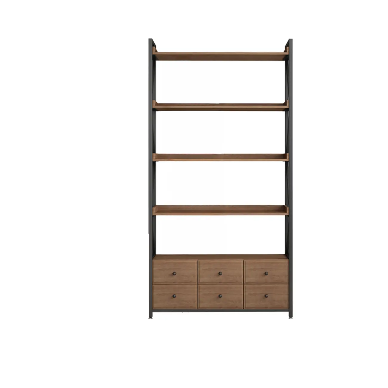 Rustic Brown Metal 6-shelf Open Bookcase with Cabinet Image - 10 | homeyfad