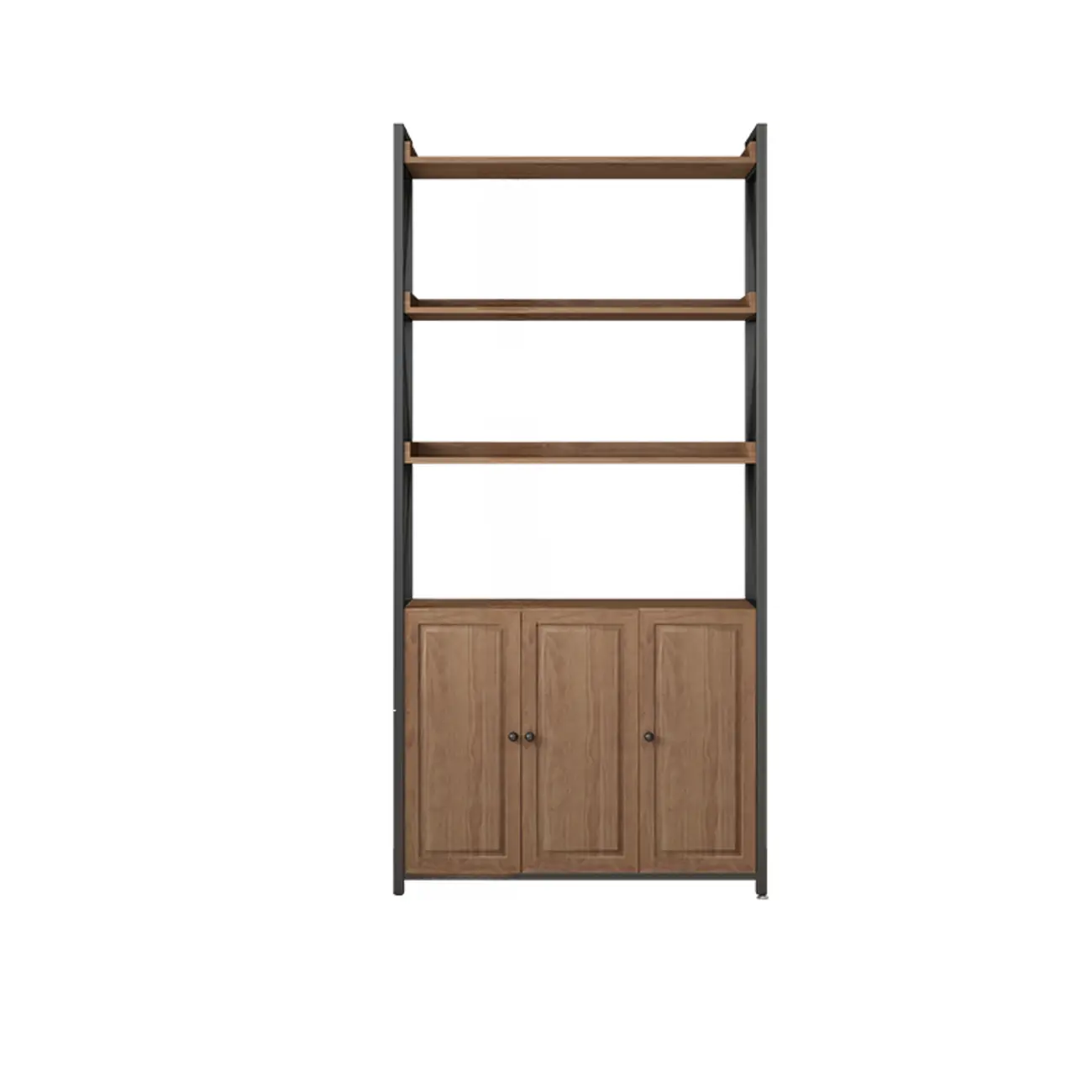 Rustic Brown Metal 6-shelf Open Bookcase with Cabinet Image - 17 | homeyfad