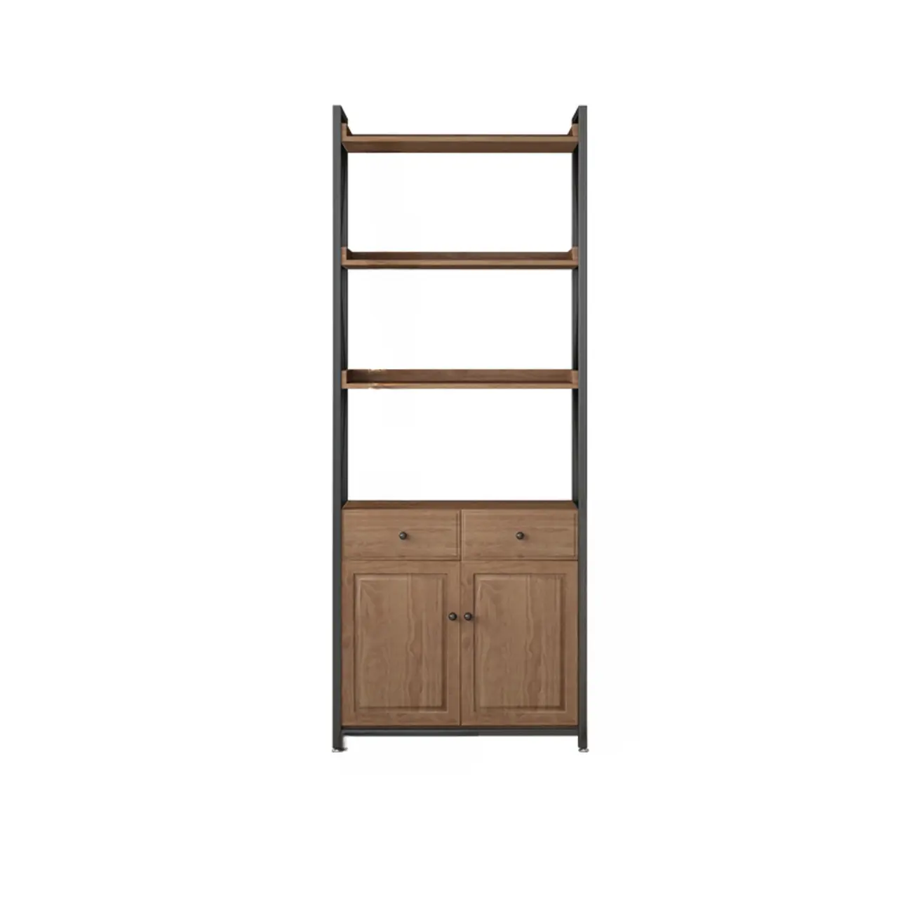 Rustic Brown Metal 6-shelf Open Bookcase with Cabinet Image - 19 | homeyfad