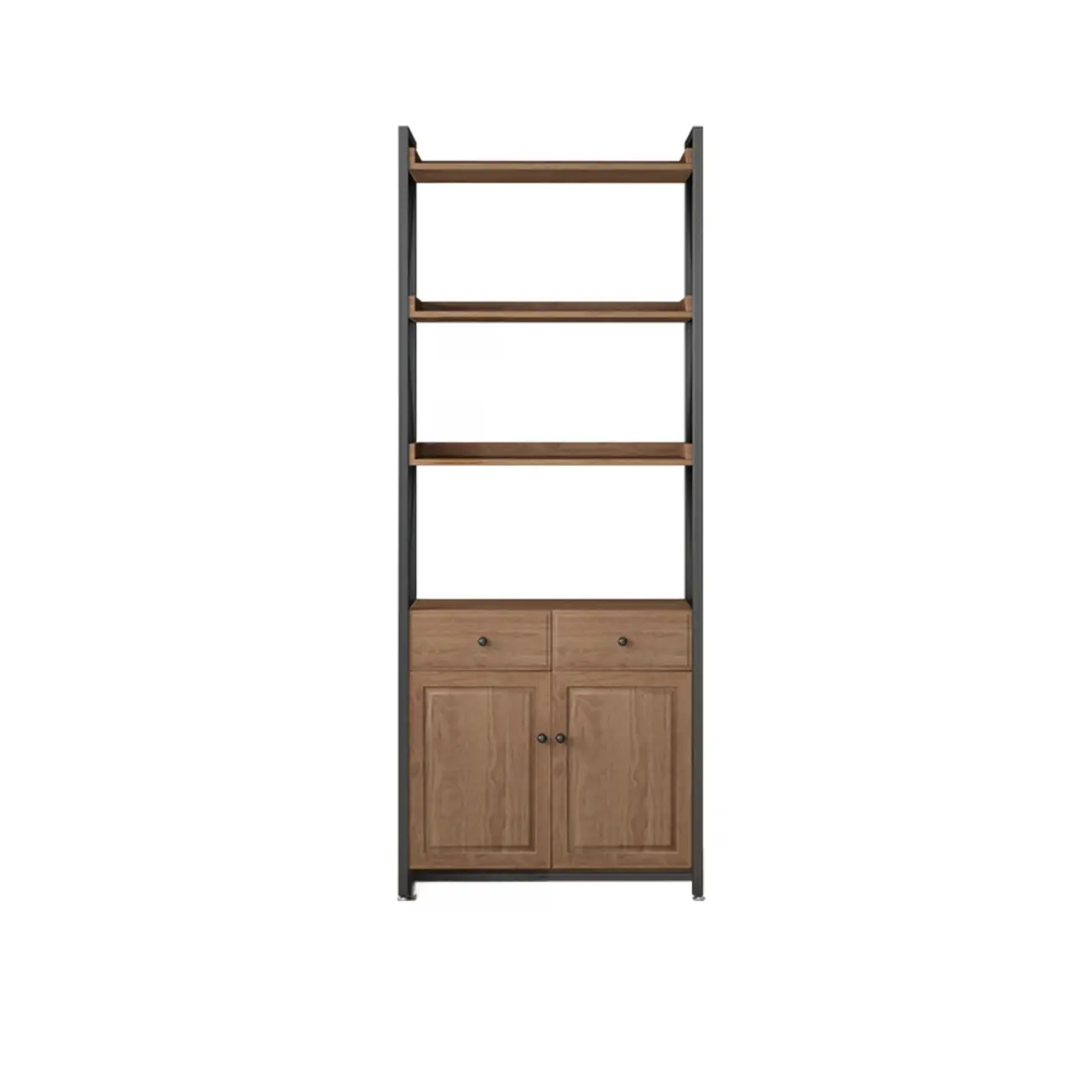 Rustic Brown Metal 6-shelf Open Bookcase with Cabinet Image - 20 | homeyfad