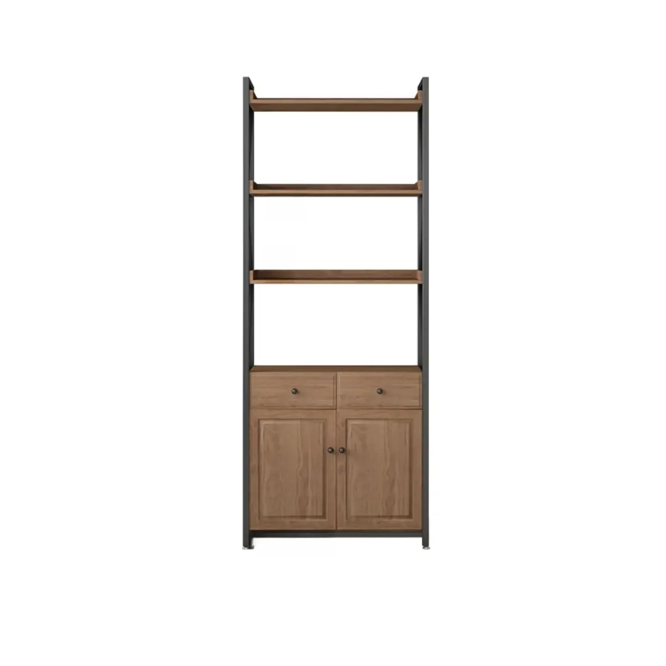 Rustic Brown Metal 6-shelf Open Bookcase with Cabinet Image - 20