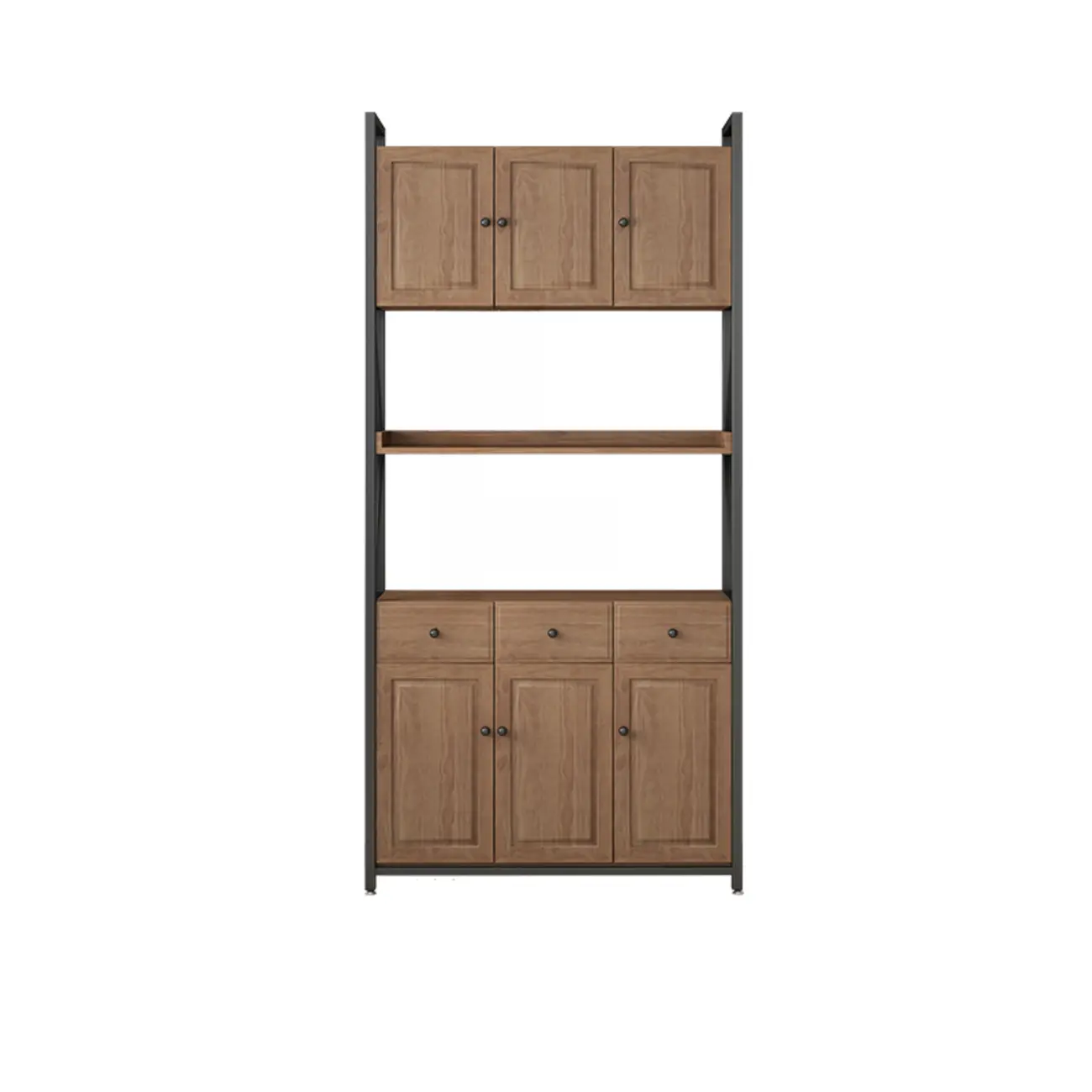 Rustic Brown Metal 6-shelf Open Bookcase with Cabinet Image - 21 | homeyfad