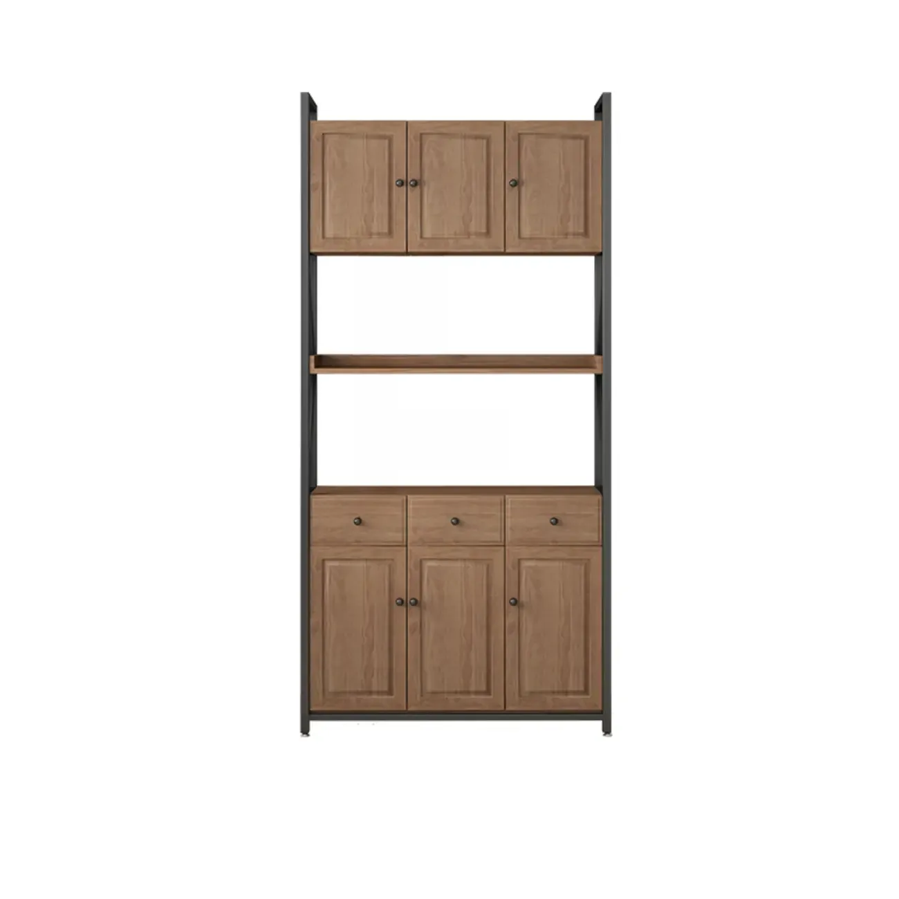 Rustic Brown Metal 6-shelf Open Bookcase with Cabinet Image - 21