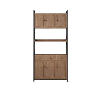 Rustic Brown Metal 6-shelf Open Bookcase with Cabinet Image - 21