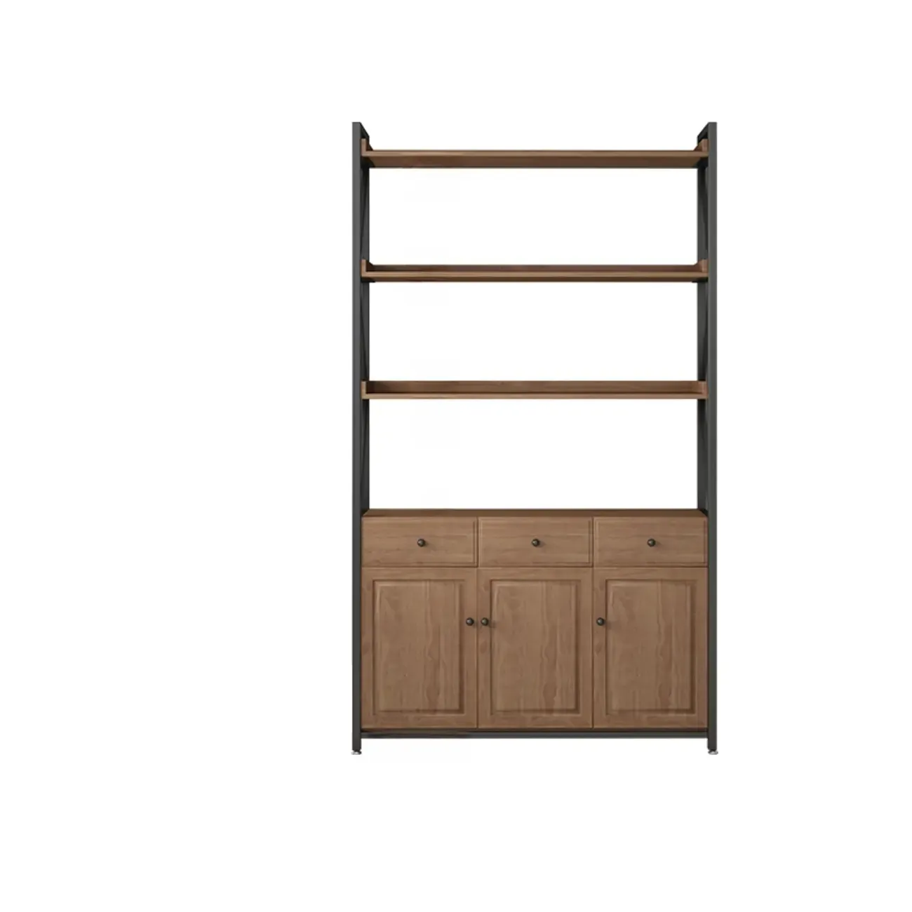 Rustic Brown Metal 6-shelf Open Bookcase with Cabinet Image - 22