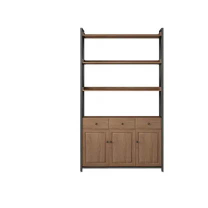 Rustic Brown Metal 6-shelf Open Bookcase with Cabinet Image - 22