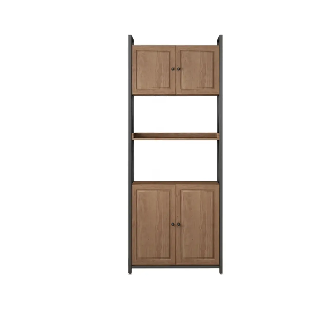 Rustic Brown Metal 6-shelf Open Bookcase with Cabinet Image - 24