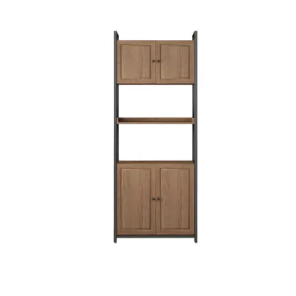 Rustic Brown Metal 6-shelf Open Bookcase with Cabinet Image - 24