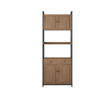 Rustic Brown Metal 6-shelf Open Bookcase with Cabinet Image - 25