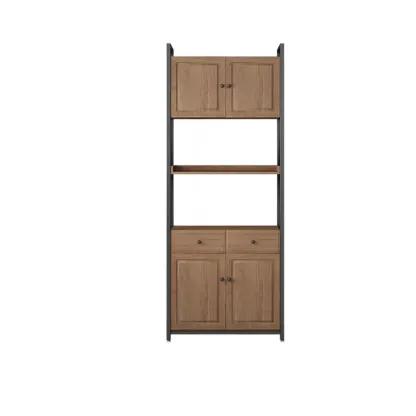 Rustic Brown Metal 6-shelf Open Bookcase with Cabinet Image - 28