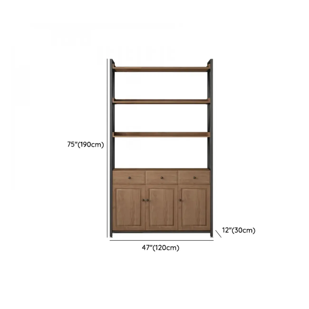 Rustic Brown Metal 6-shelf Open Bookcase with Cabinet Image - 41