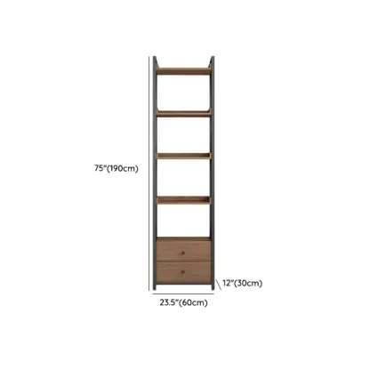 Rustic Brown Metal 6-shelf Open Bookcase with Cabinet Image - 44