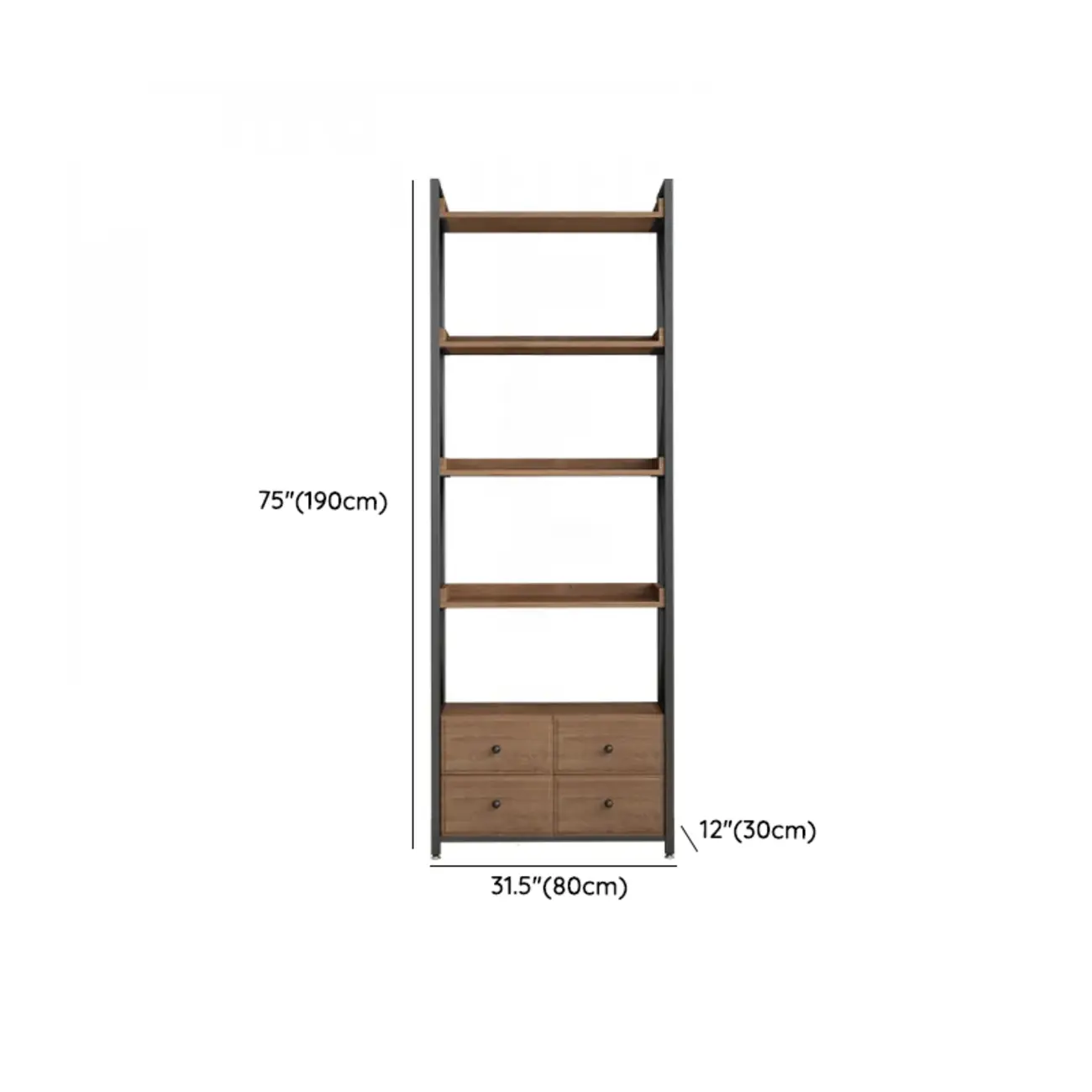 Rustic Brown Metal 6-shelf Open Bookcase with Cabinet Image - 45 | homeyfad