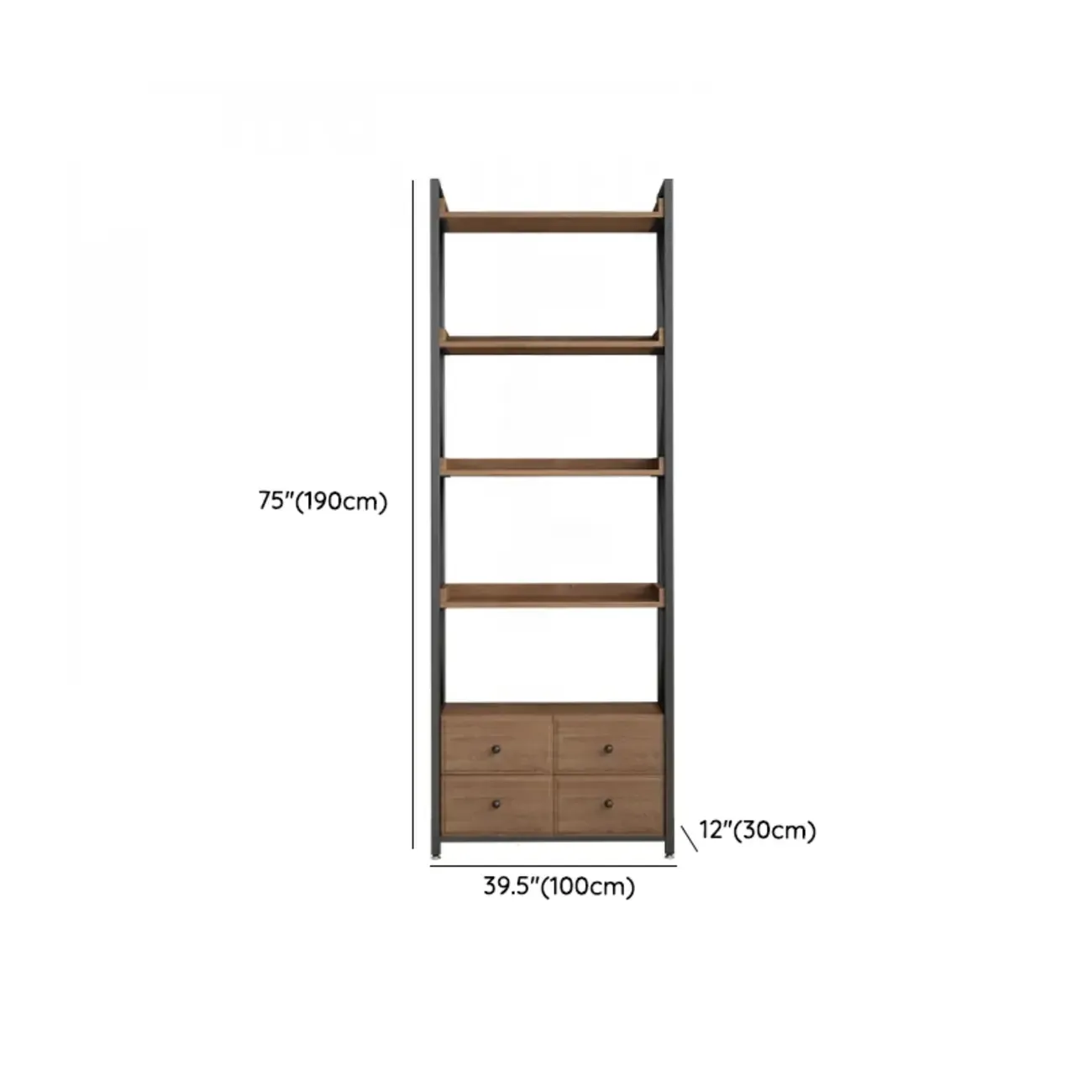 Rustic Brown Metal 6-shelf Open Bookcase with Cabinet Image - 46