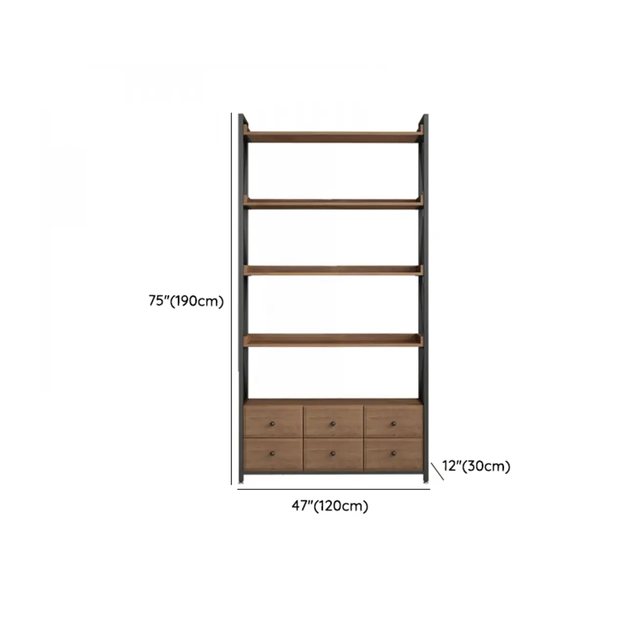 Rustic Brown Metal 6-shelf Open Bookcase with Cabinet Image - 47 | homeyfad