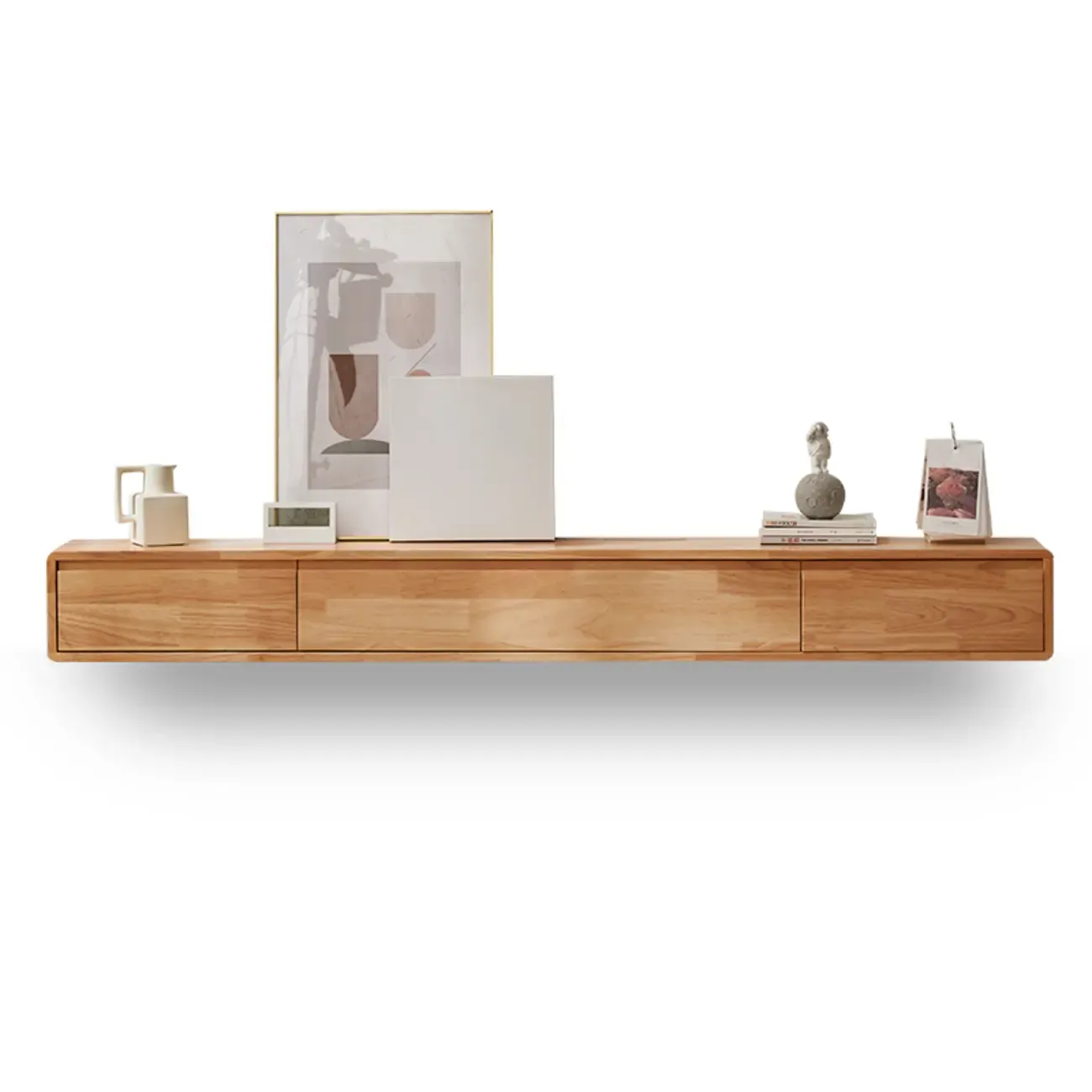 Modern Wooden Wall-mounted TV Stand for Living Room Image - 2