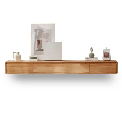 Modern Wooden Wall-mounted TV Stand for Living Room Image - 2