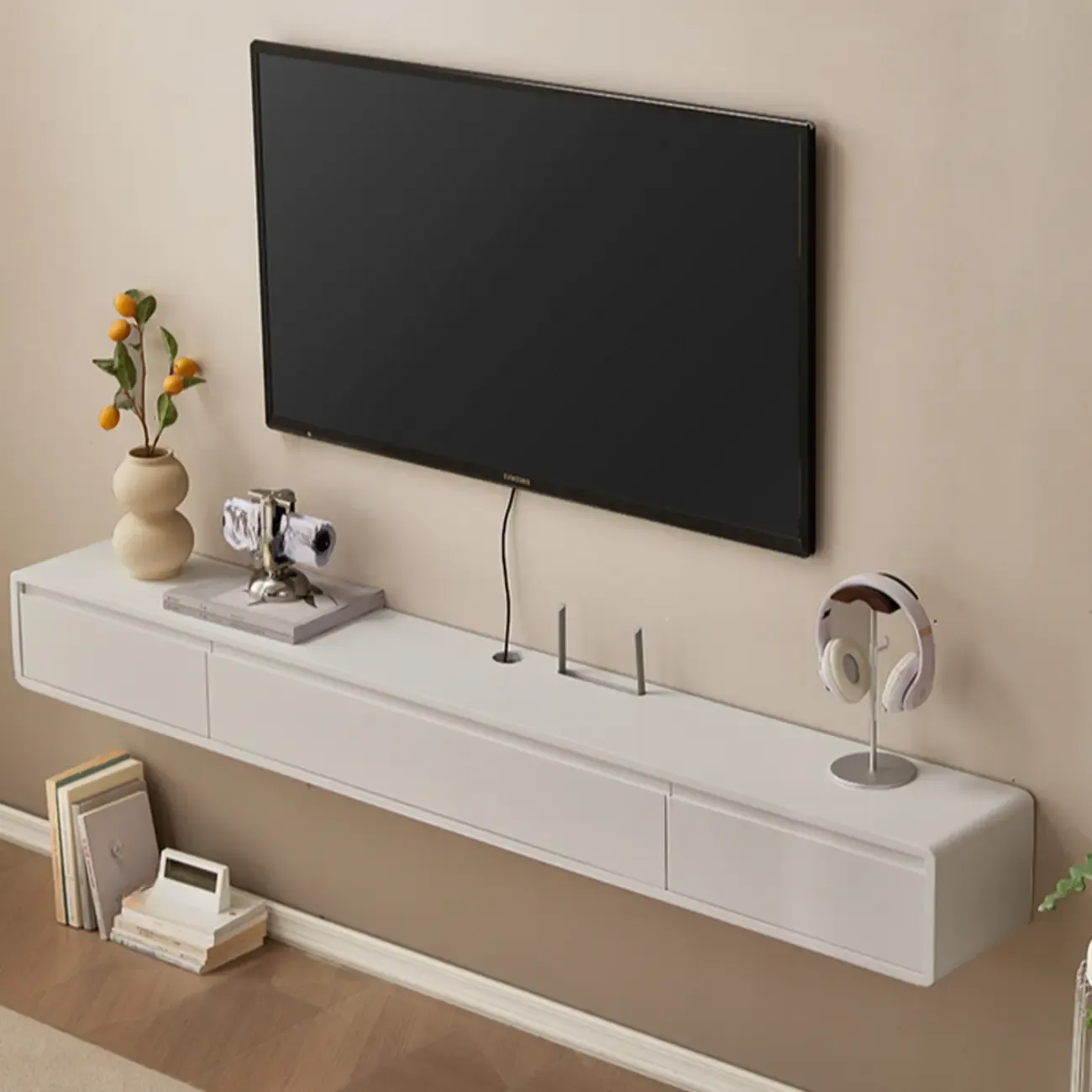 Modern Wooden Wall-mounted TV Stand for Living Room Image - 4