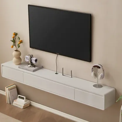 Modern Wooden Wall-mounted TV Stand for Living Room Image - 4