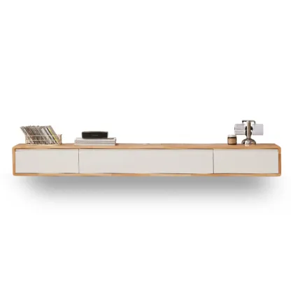 Modern Wooden Wall-mounted TV Stand for Living Room Image - 5