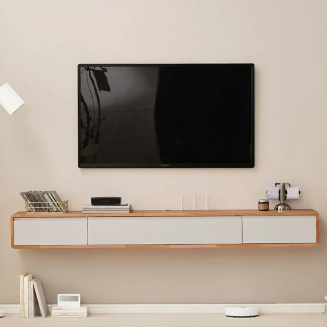 Modern Wooden Wall-mounted TV Stand for Living Room Image - 6