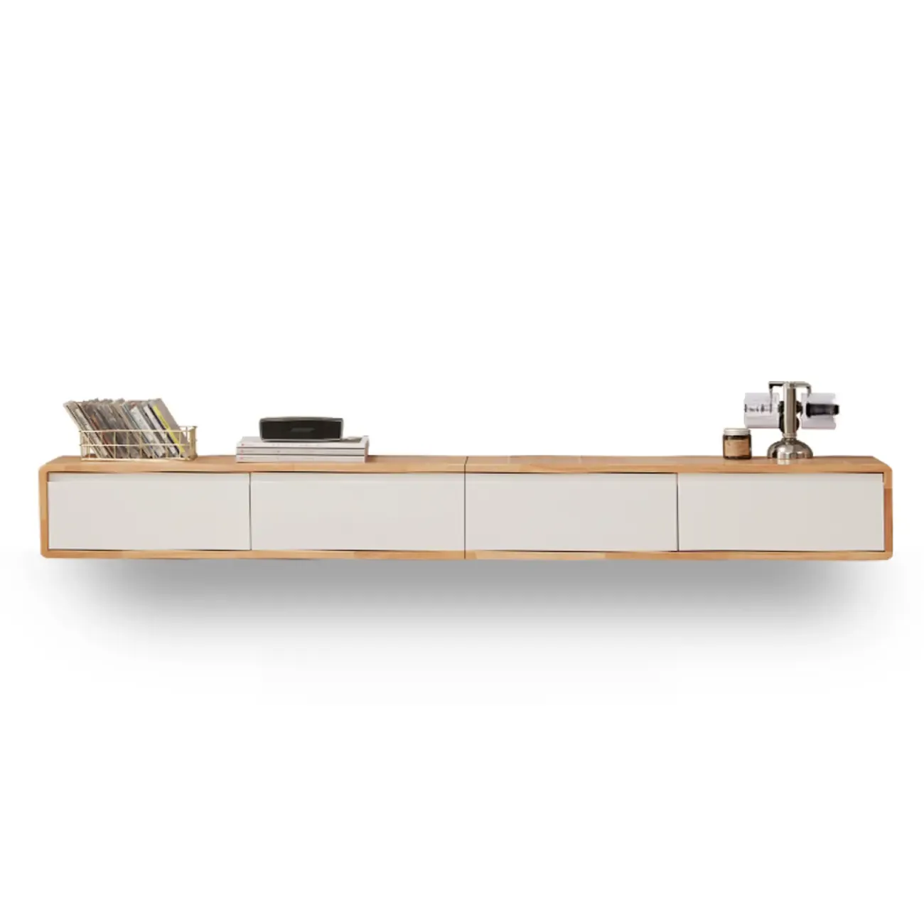 Modern Wooden Wall-mounted TV Stand for Living Room Image - 7