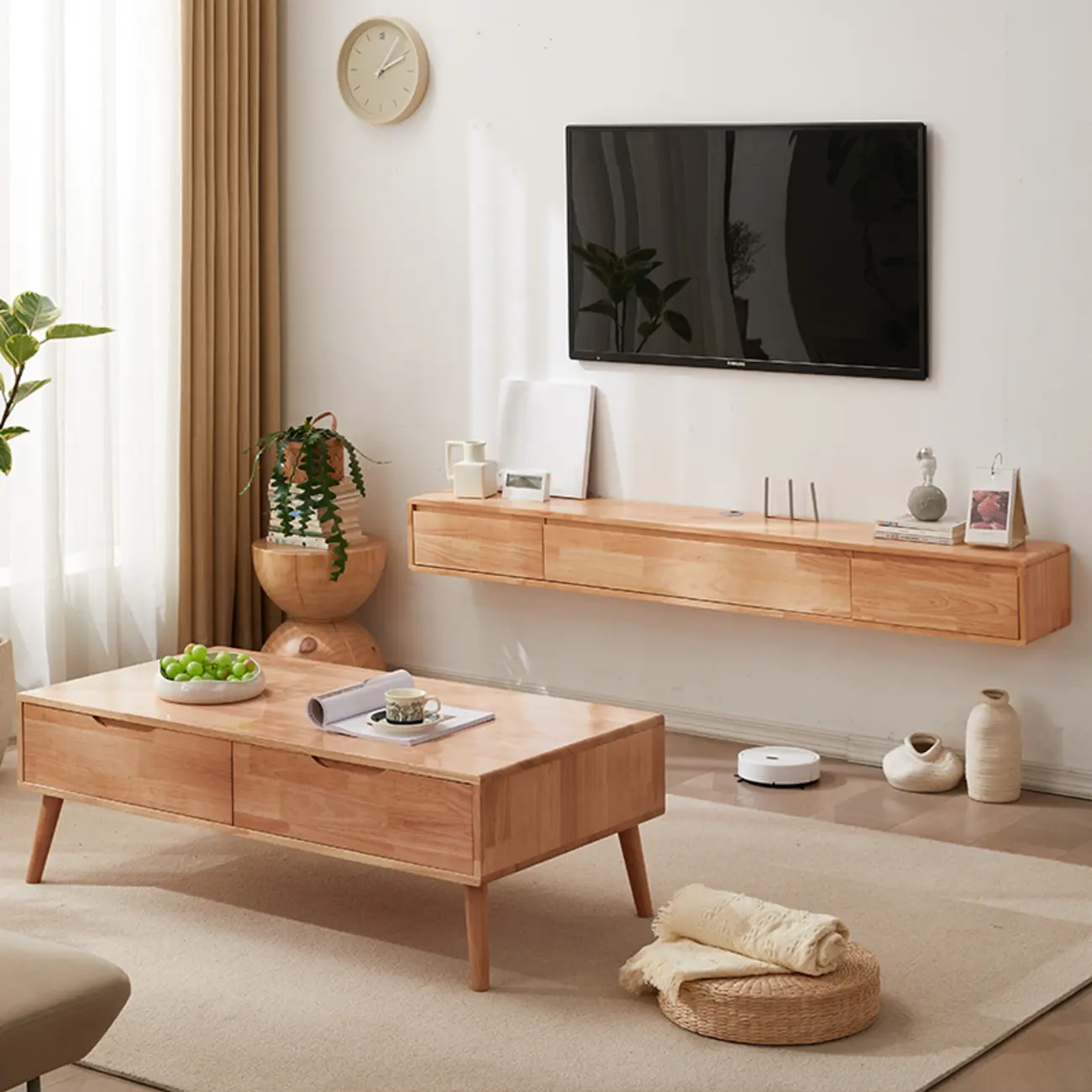 Modern Wooden Wall-mounted TV Stand for Living Room Image - 8 | homeyfad