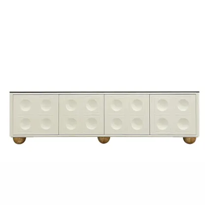 Elegant Stone Rectangular TV Stand with Shelves for Living Room Image - 6