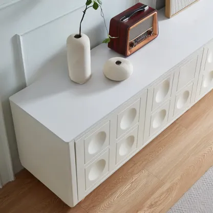 Elegant Stone Rectangular TV Stand with Shelves for Living Room Image - 8