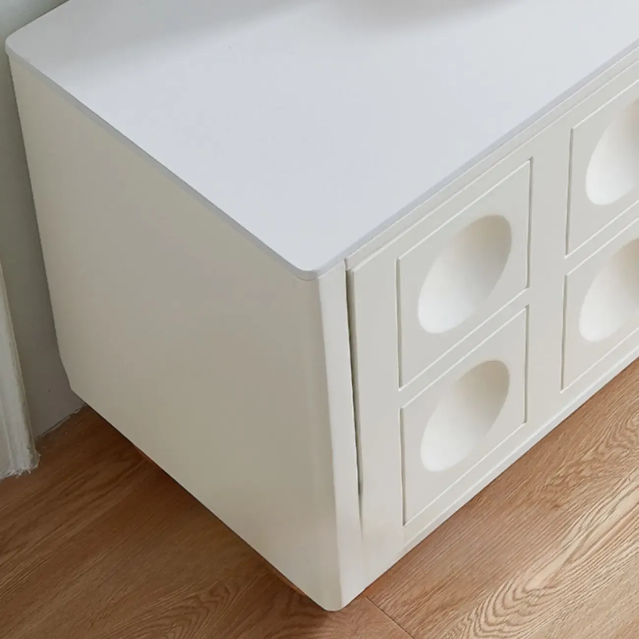 Elegant Stone Rectangular TV Stand with Shelves for Living Room Image - 5