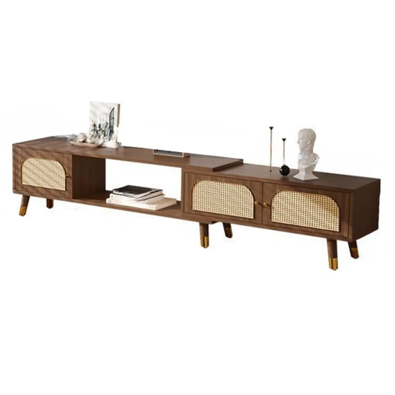 Retro Wooden TV Stand with Storage Cabinets and Shelves Image - 8 | homeyfad