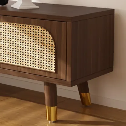 Retro Wooden TV Stand with Storage Cabinets and Shelves Image - 10