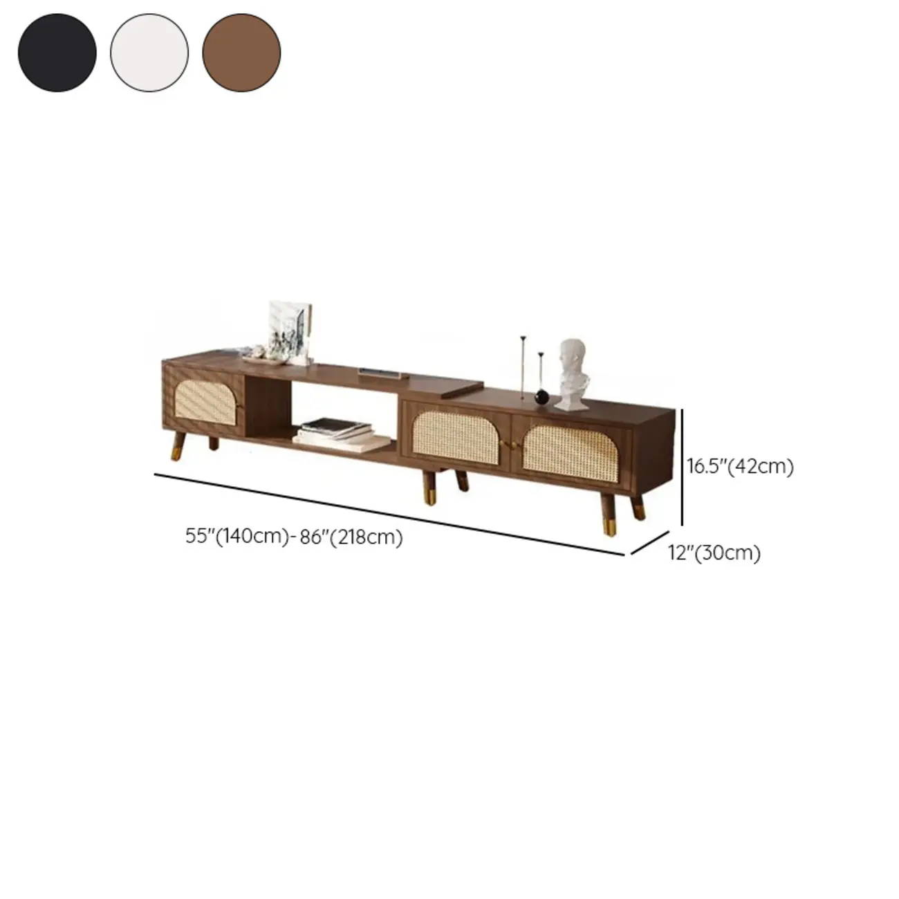 Retro Wooden TV Stand with Storage Cabinets and Shelves #size | homeyfad
