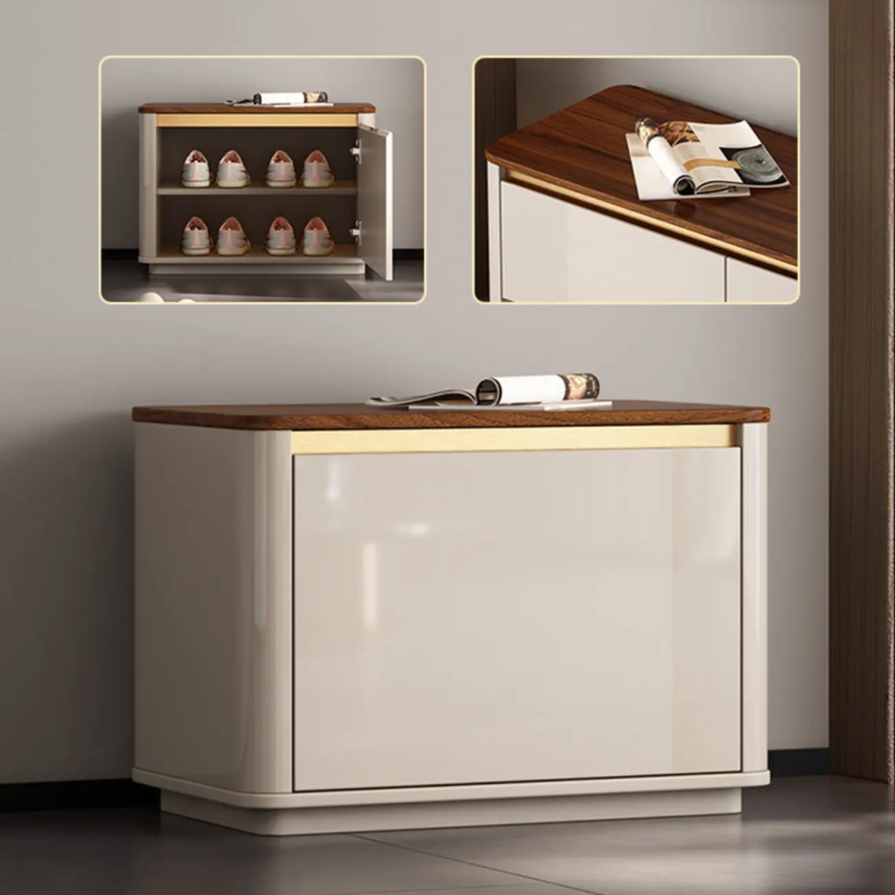 Luminous Low Wood Shoe Storage Bench for Entryway Image - 5 | homeyfad