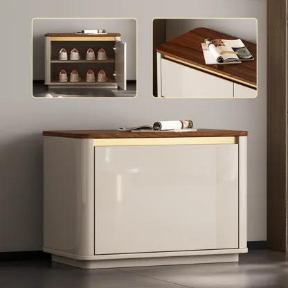 Luminous Low Wood Shoe Storage Bench for Entryway Image - 5