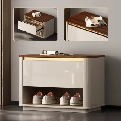 Luminous Low Wood Shoe Storage Bench for Entryway Image - 1