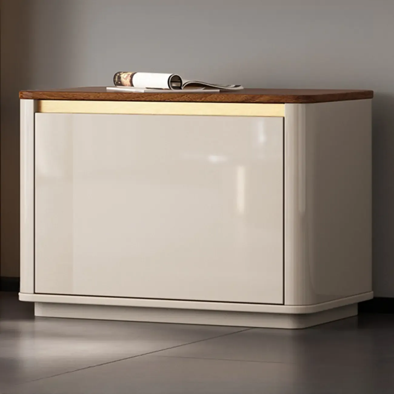 Luminous Low Wood Shoe Storage Bench for Entryway Image - 9