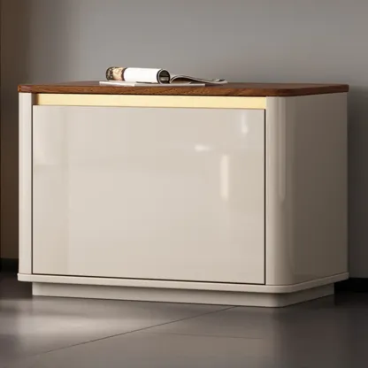 Luminous Low Wood Shoe Storage Bench for Entryway Image - 9